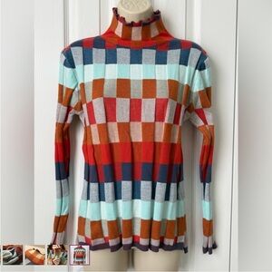 Colorful Checkered Turtleneck Sweater